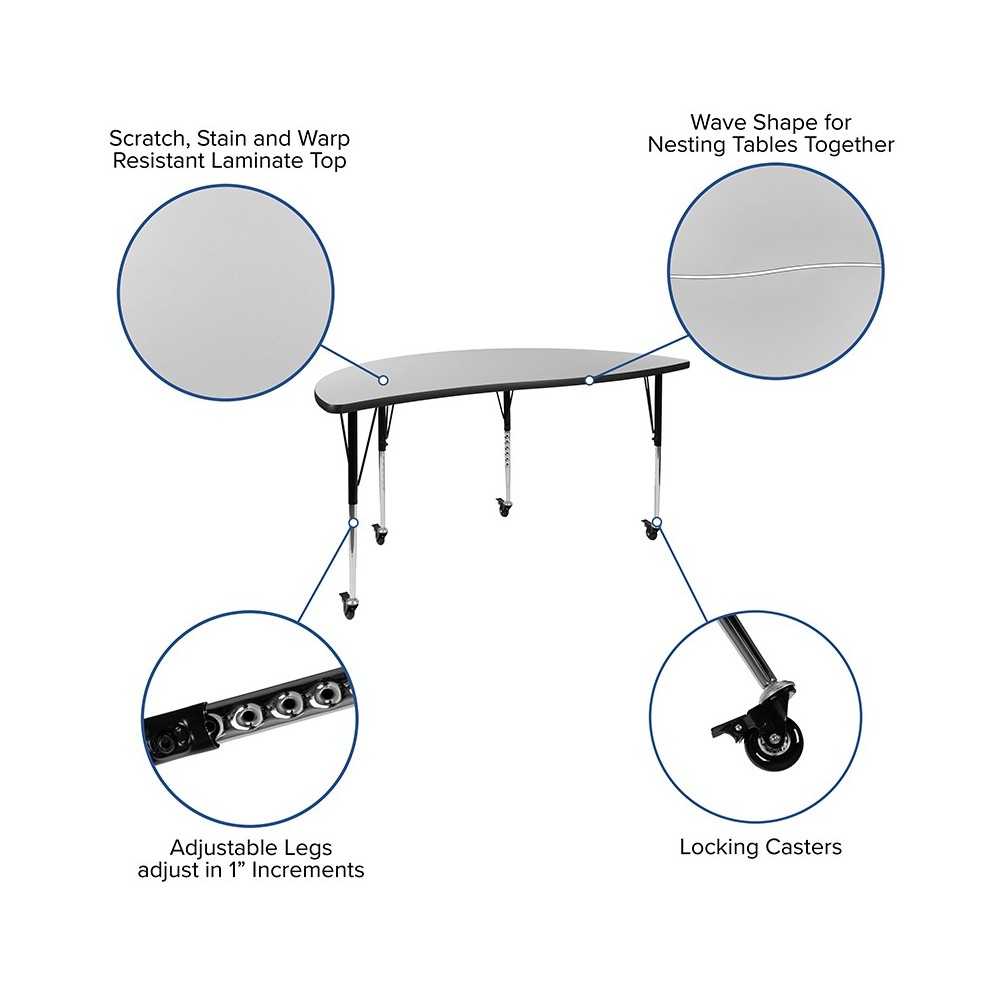 Mobile 60" Circle Wave Collaborative Laminate Activity Table Set with 18" Student Stack Chairs, Gray/Black