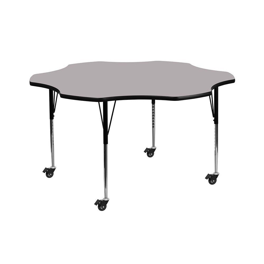 Mobile 60'' Flower Gray Thermal Laminate Activity Table - Standard Height Adjustable Legs