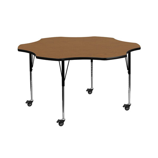 Mobile 60'' Flower Oak Thermal Laminate Activity Table - Standard Height Adjustable Legs