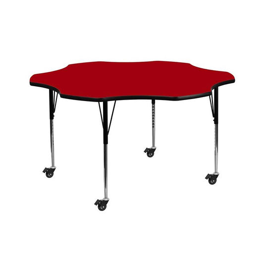 Mobile 60'' Flower Red Thermal Laminate Activity Table - Standard Height Adjustable Legs