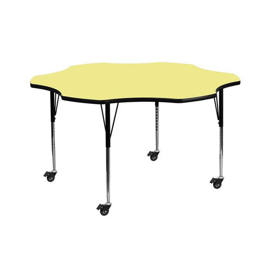 Mobile 60'' Flower Yellow Thermal Laminate Activity Table - Standard Height Adjustable Legs