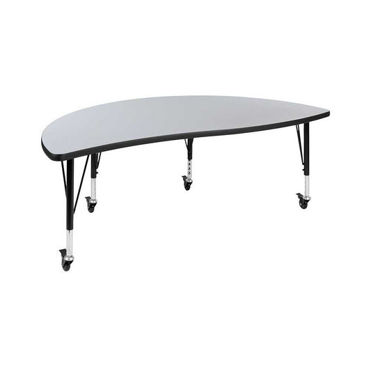 Mobile 60" Half Circle Wave Collaborative Gray Thermal Laminate Activity Table - Height Adjustable Short Legs