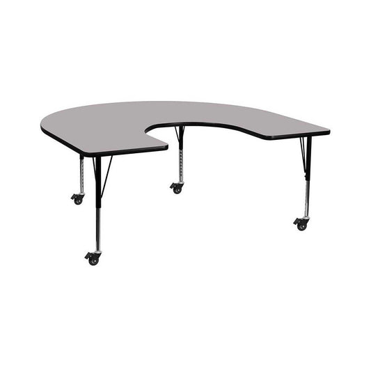 Mobile 60''W x 66''L Horseshoe Gray Thermal Laminate Activity Table - Height Adjustable Short Legs