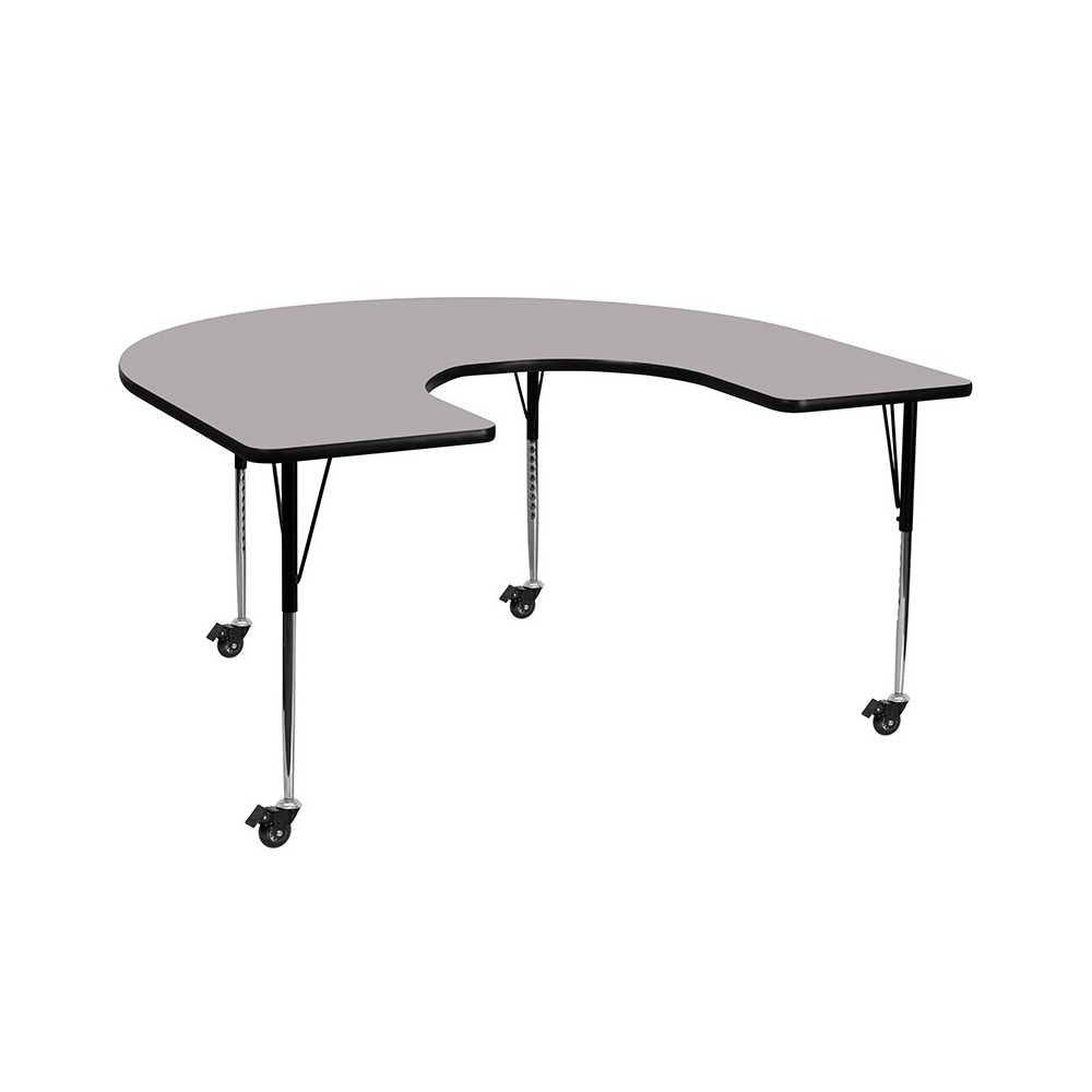 Mobile 60''W x 66''L Horseshoe Gray Thermal Laminate Activity Table - Standard Height Adjustable Legs