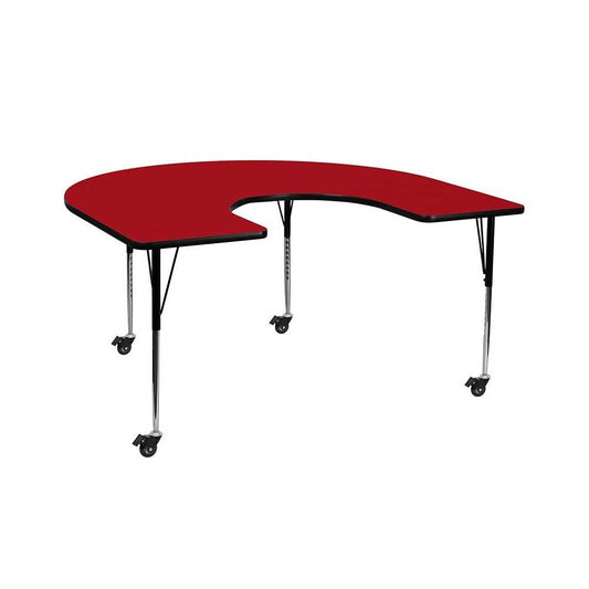 Mobile 60''W x 66''L Horseshoe Red Thermal Laminate Activity Table - Standard Height Adjustable Legs