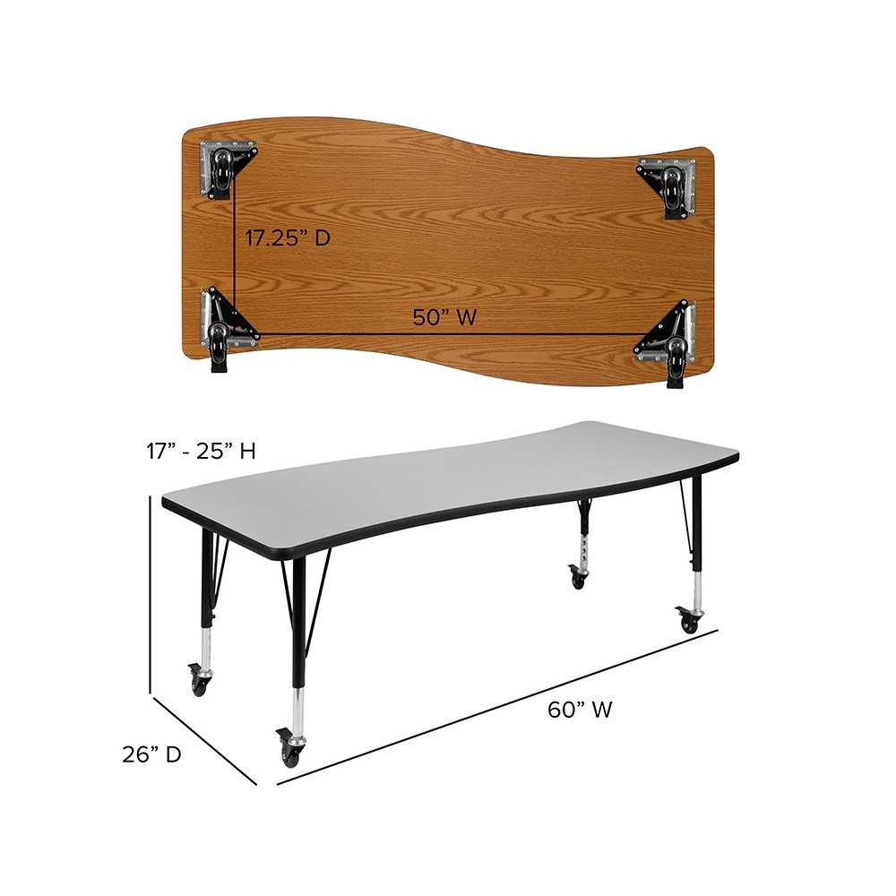 Mobile 86" Oval Wave Collaborative Laminate Activity Table Set with 12" Student Stack Chairs, Gray/Black