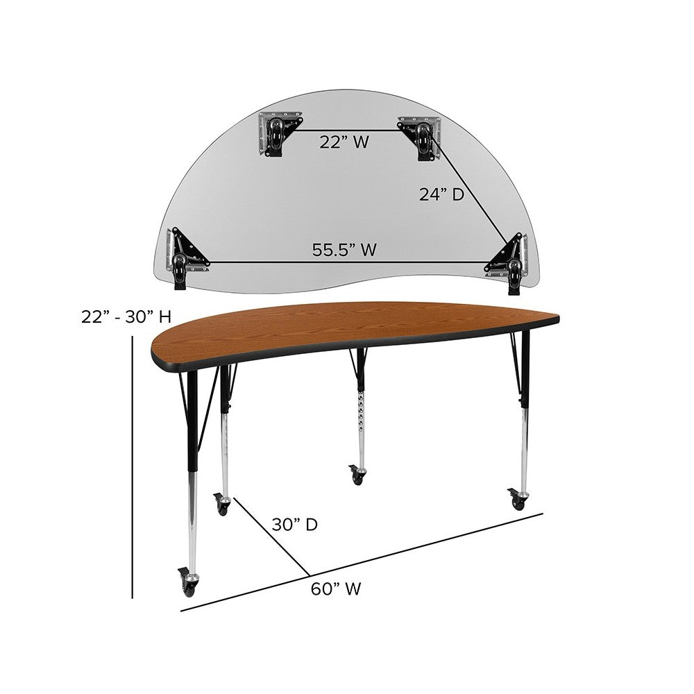 Mobile 86" Oval Wave Collaborative Laminate Activity Table Set with 16" Student Stack Chairs, Oak/Black