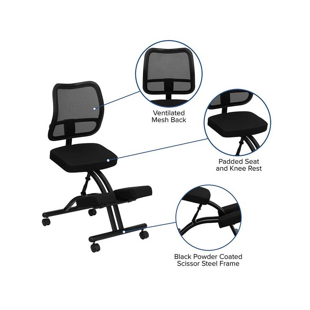 Mobile Ergonomic Kneeling Office Chair with Black Mesh Back