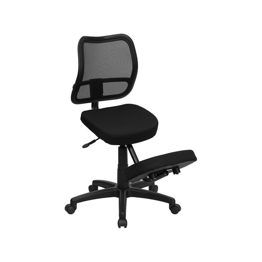 Mobile Ergonomic Kneeling Swivel Task Office Chair with Black Mesh Back and Fabric Seat
