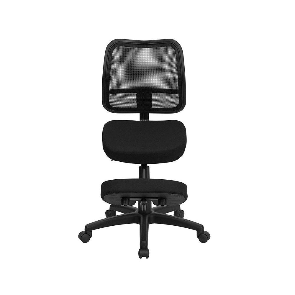 Mobile Ergonomic Kneeling Swivel Task Office Chair with Black Mesh Back and Fabric Seat