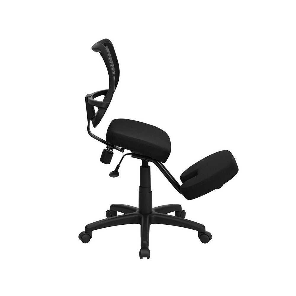 Mobile Ergonomic Kneeling Swivel Task Office Chair with Black Mesh Back and Fabric Seat