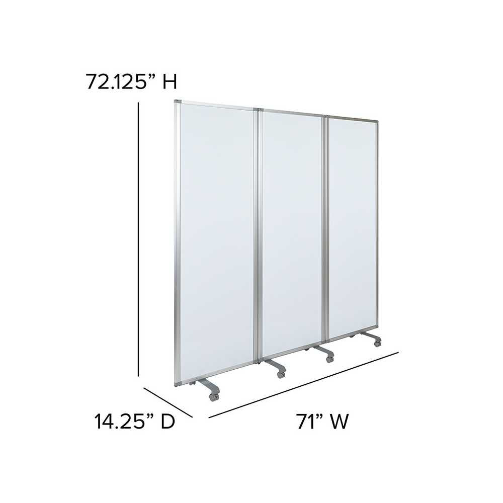 Mobile Magnetic Whiteboard Partition with Lockable Casters, 72"H x 24"W (3 sections included)