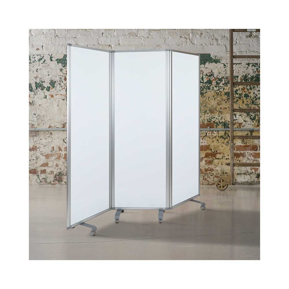 Mobile Magnetic Whiteboard Partition with Lockable Casters, 72"H x 24"W (3 sections included)