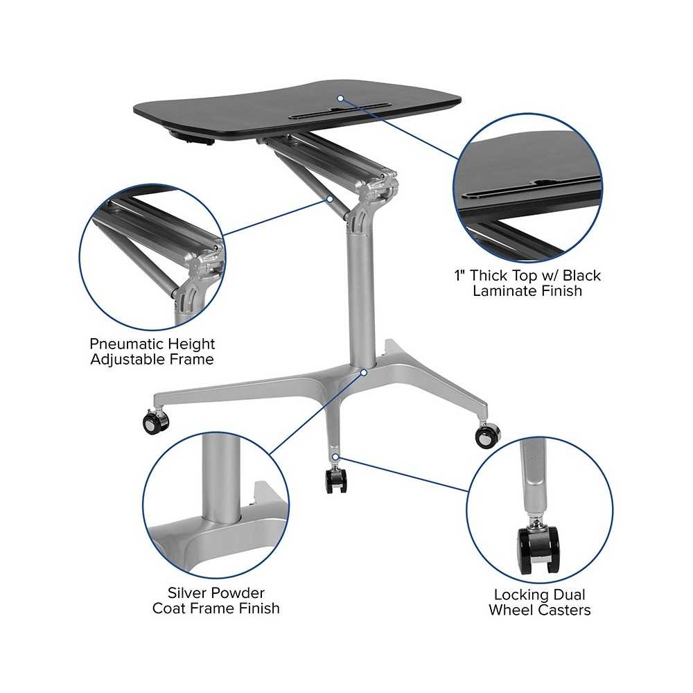 Mobile Sit-Down, Stand-Up Black Computer Ergonomic Desk with 28.25"W Top (Adjustable Range 29" - 41")