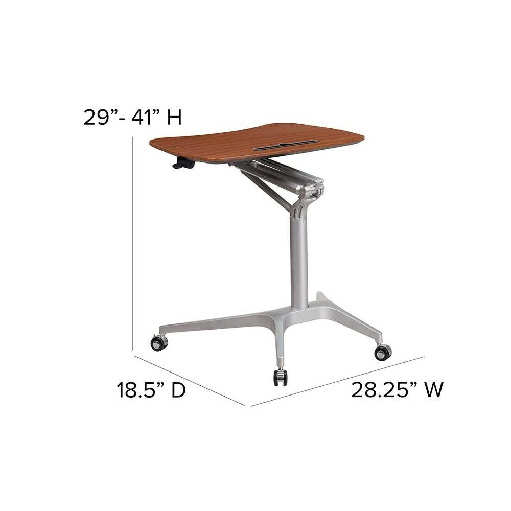 Mobile Sit-Down, Stand-Up Mahogany Computer Ergonomic Desk with 28.25''W Top (Adjustable Range 29'' - 41'')