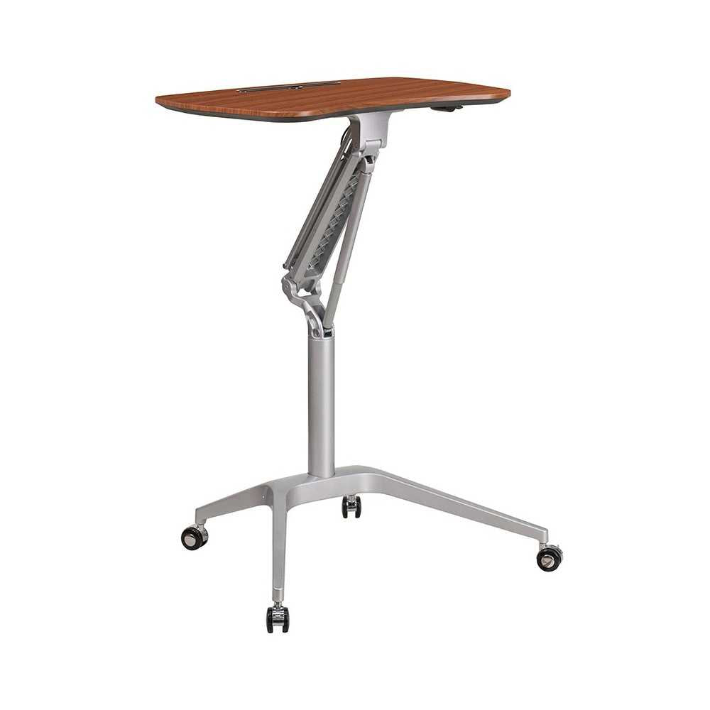 Mobile Sit-Down, Stand-Up Mahogany Computer Ergonomic Desk with 28.25''W Top (Adjustable Range 29'' - 41'')