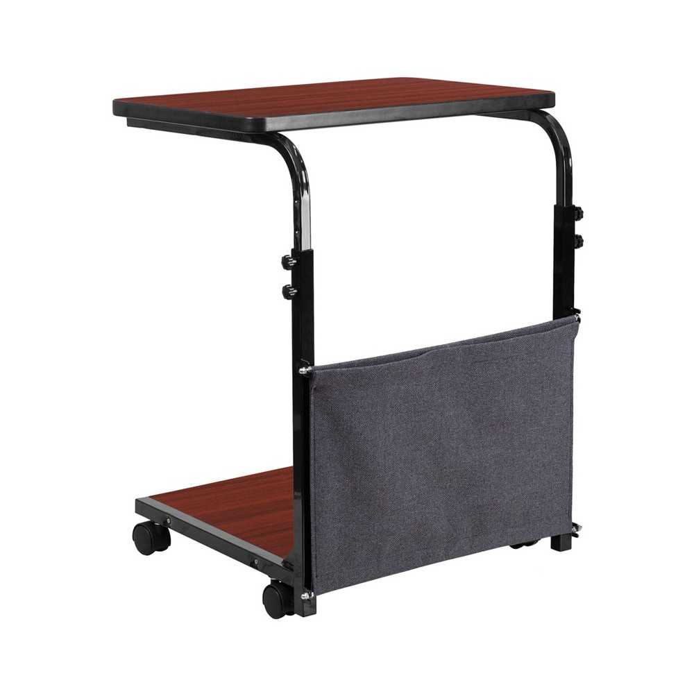 Mobile Sit-Down, Stand-Up Mahogany Computer Ergonomic Desk with Removable Pouch (Adjustable Range 27'' - 46.5'')