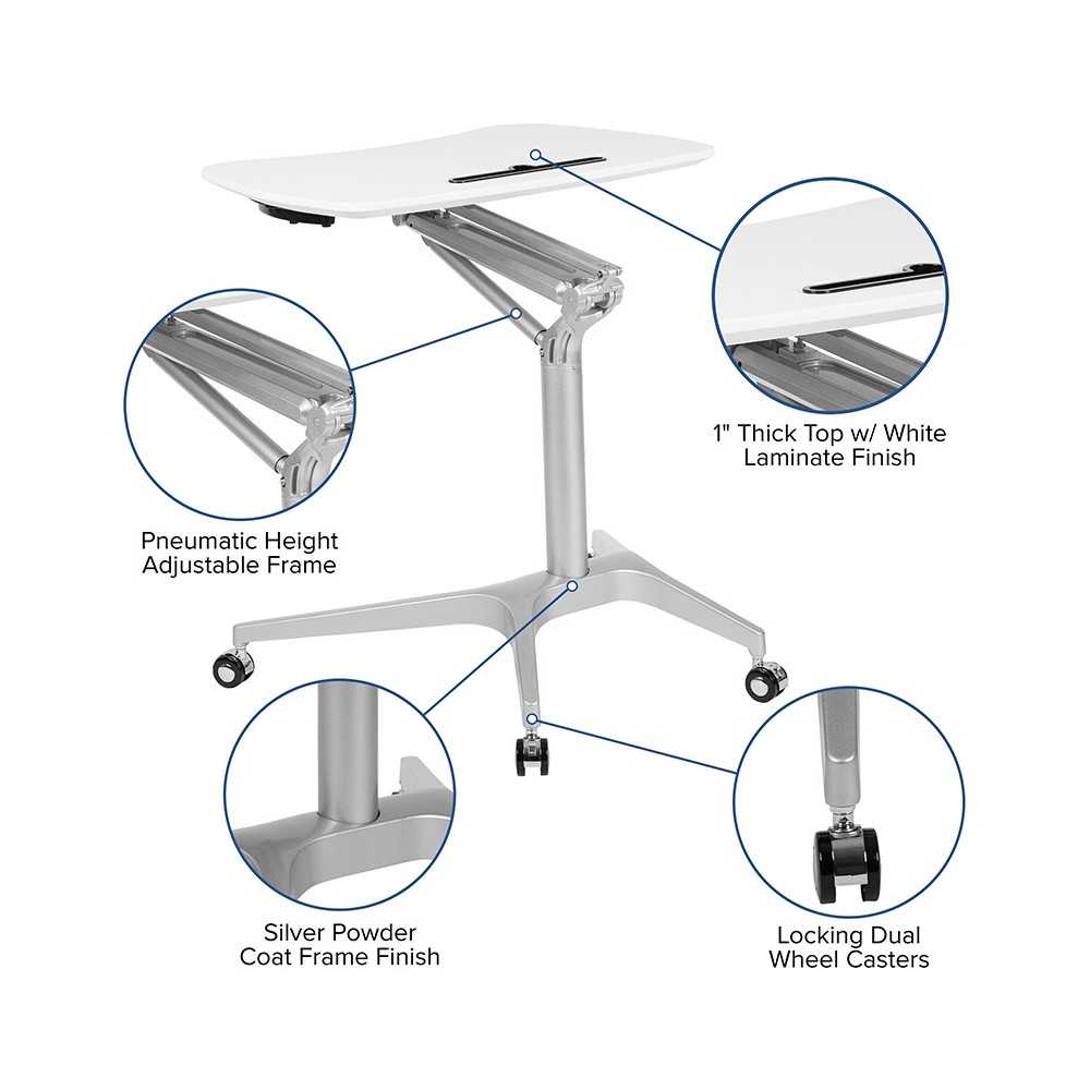 Mobile Sit-Down, Stand-Up White Computer Ergonomic Desk with 28.25"W Top (Adjustable Range 29" - 41")