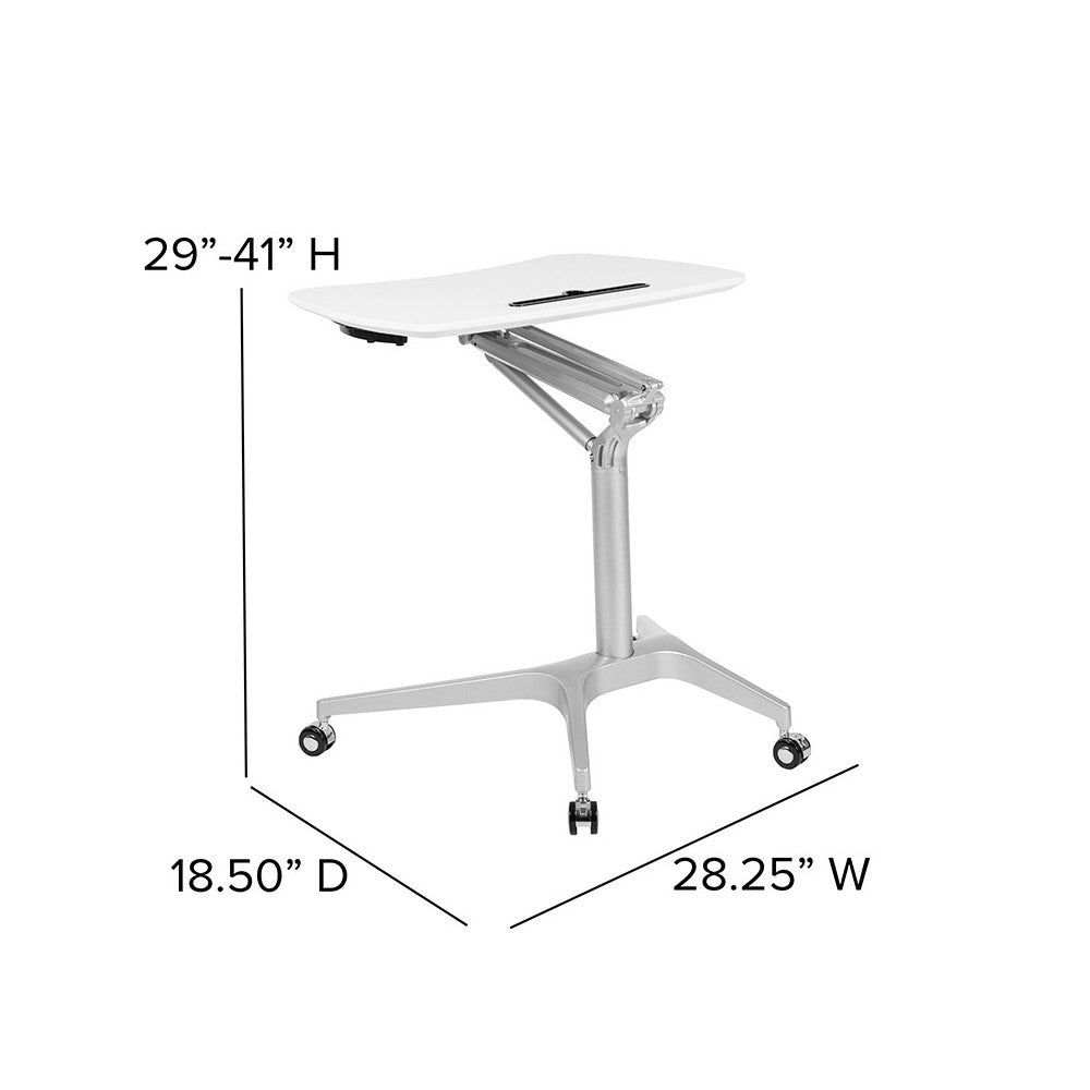 Mobile Sit-Down, Stand-Up White Computer Ergonomic Desk with 28.25"W Top (Adjustable Range 29" - 41")