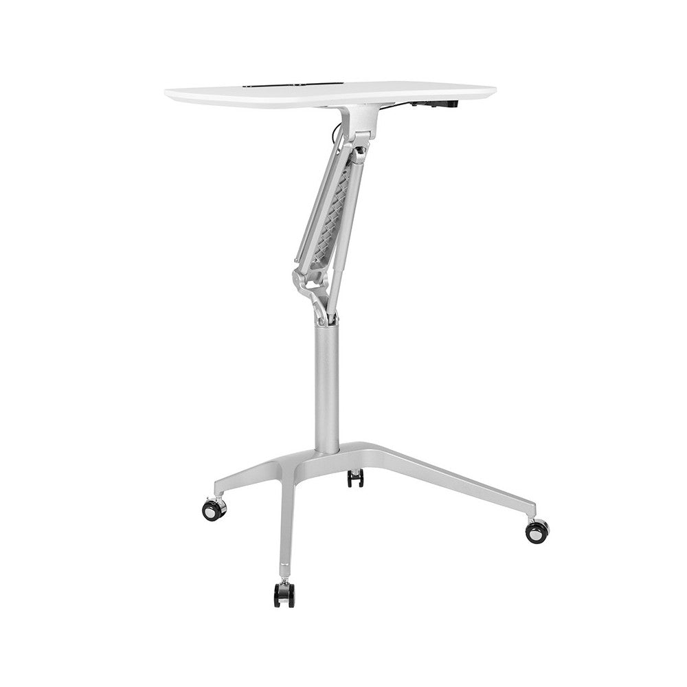 Mobile Sit-Down, Stand-Up White Computer Ergonomic Desk with 28.25"W Top (Adjustable Range 29" - 41")