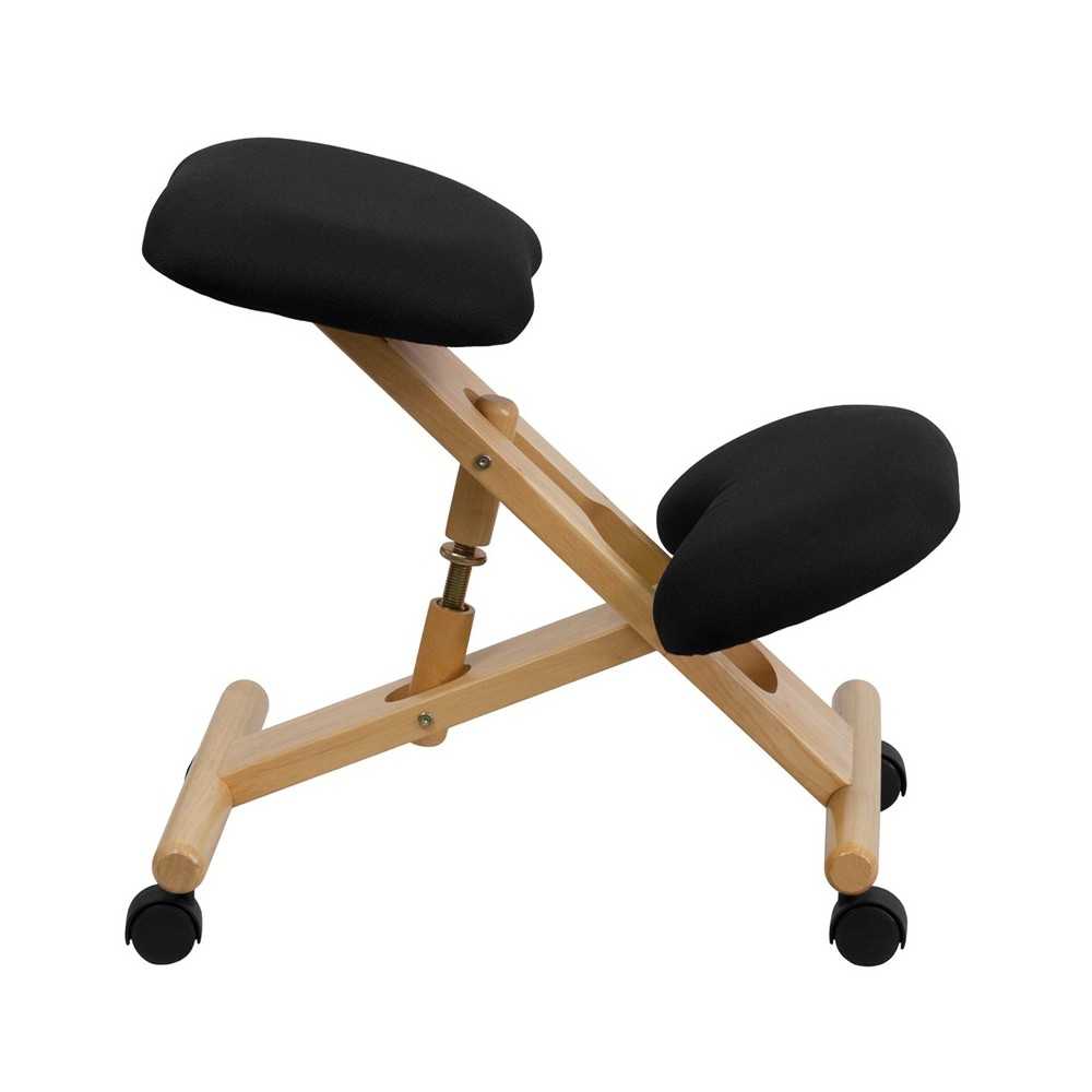 Mobile Wooden Ergonomic Kneeling Office Chair in Black Fabric