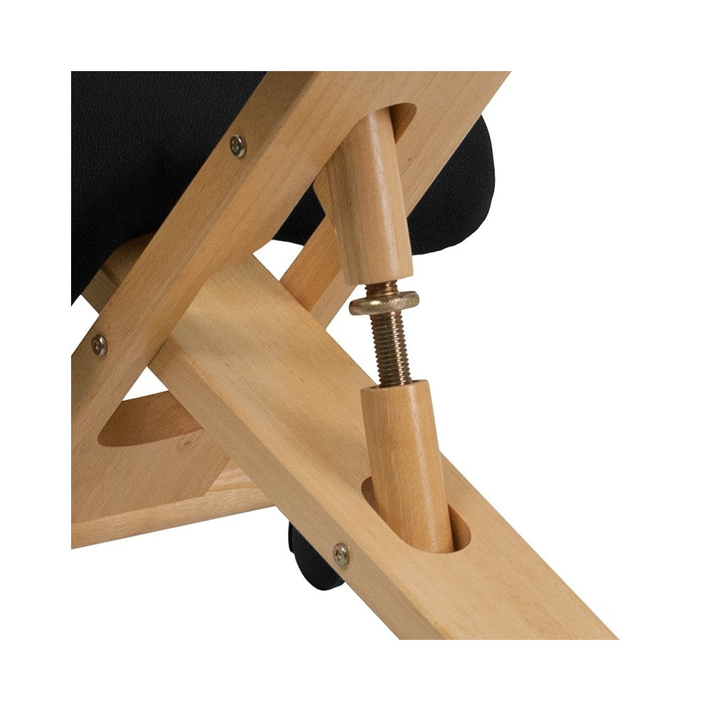 Mobile Wooden Ergonomic Kneeling Office Chair in Black Fabric