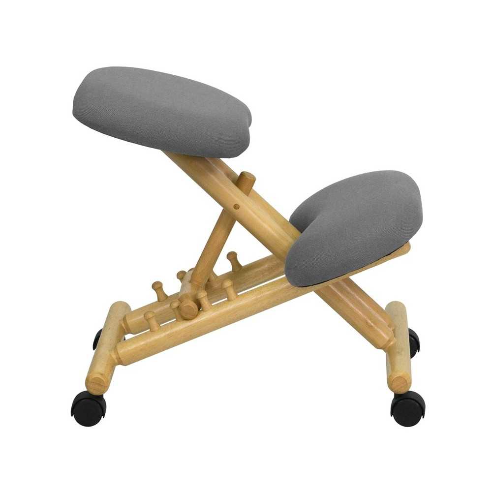 Mobile Wooden Ergonomic Kneeling Office Chair in Gray Fabric