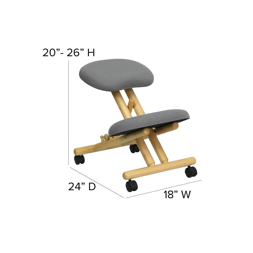 Mobile Wooden Ergonomic Kneeling Office Chair in Gray Fabric