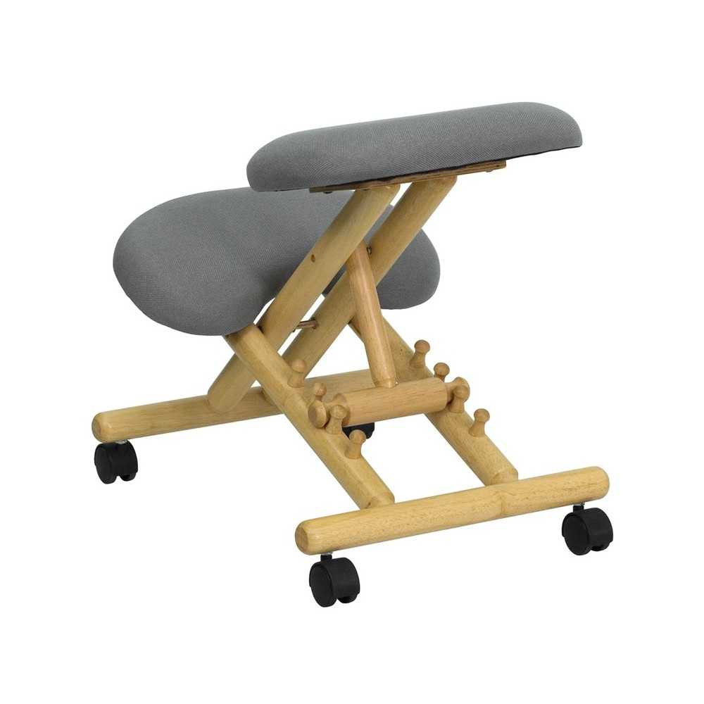 Mobile Wooden Ergonomic Kneeling Office Chair in Gray Fabric