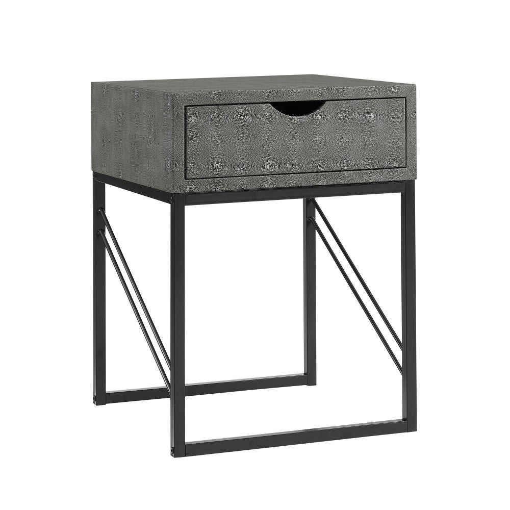 Modern 1-Drawer Faux Shagreen Side Table - Gray