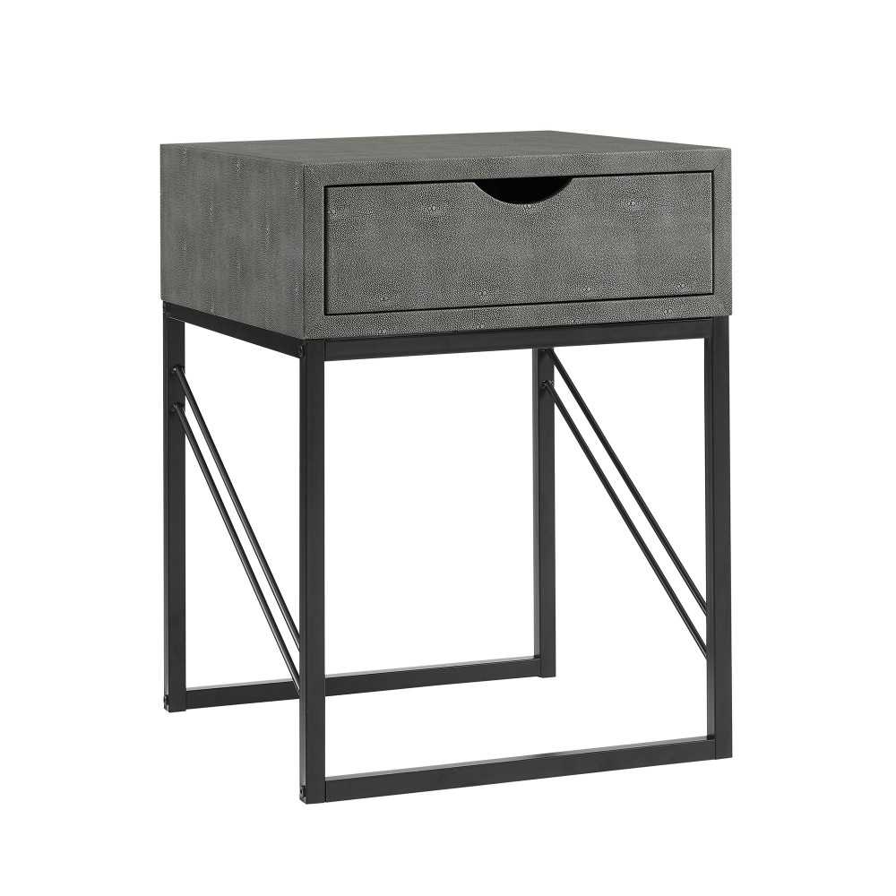 Modern 1-Drawer Faux Shagreen Side Table - Gray