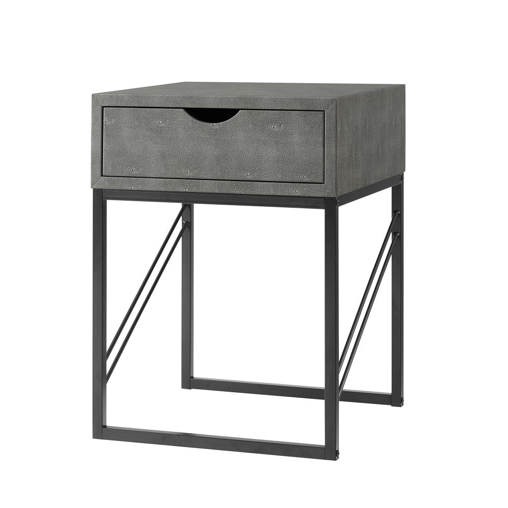 Modern 1-Drawer Faux Shagreen Side Table - Gray