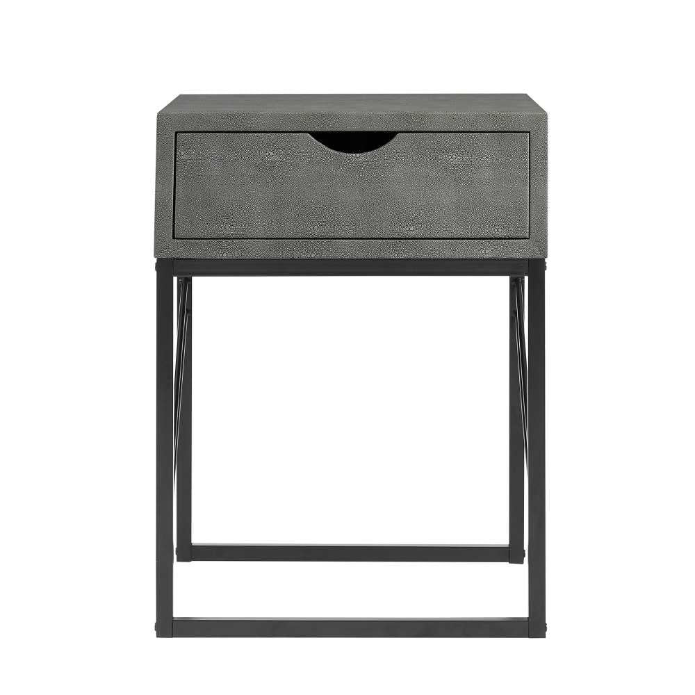 Modern 1-Drawer Faux Shagreen Side Table - Gray