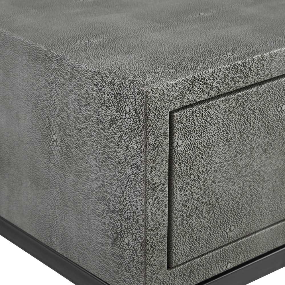 Modern 1-Drawer Faux Shagreen Side Table - Gray