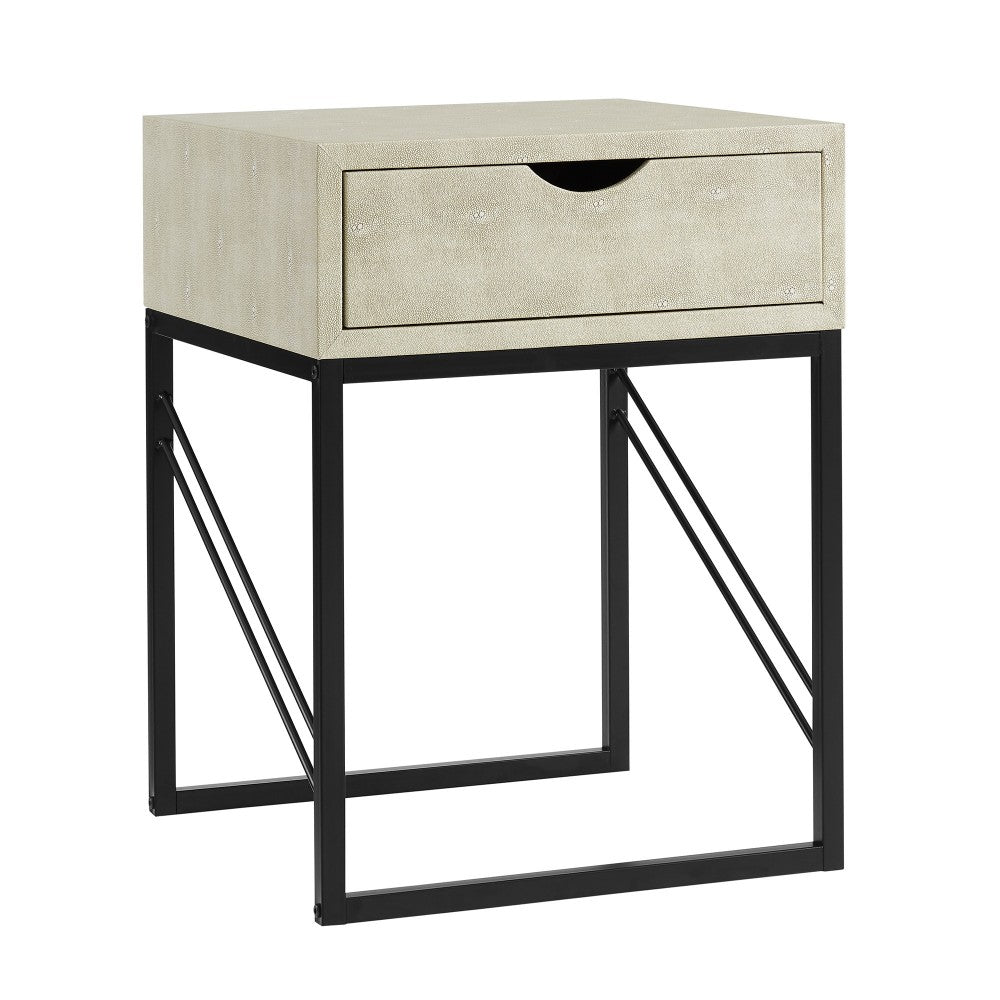 Modern 1-Drawer Faux Shagreen Side Table - Off White