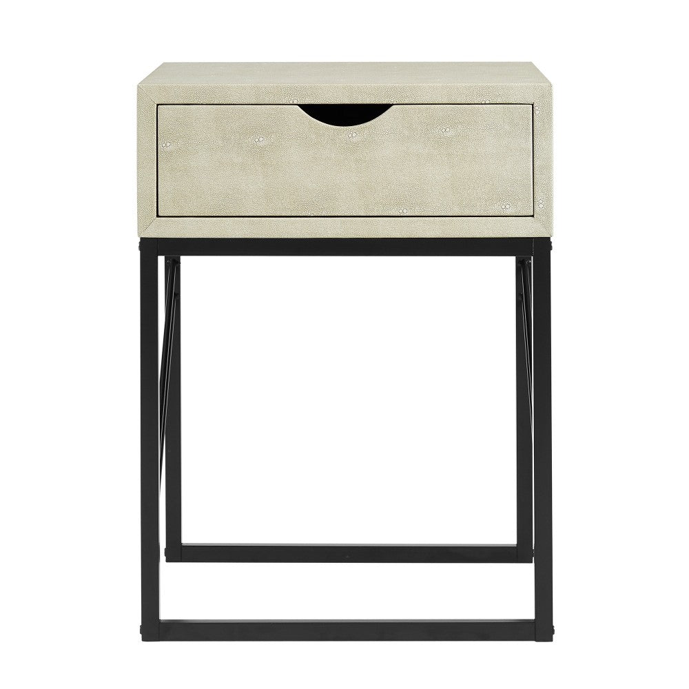 Modern 1-Drawer Faux Shagreen Side Table - Off White
