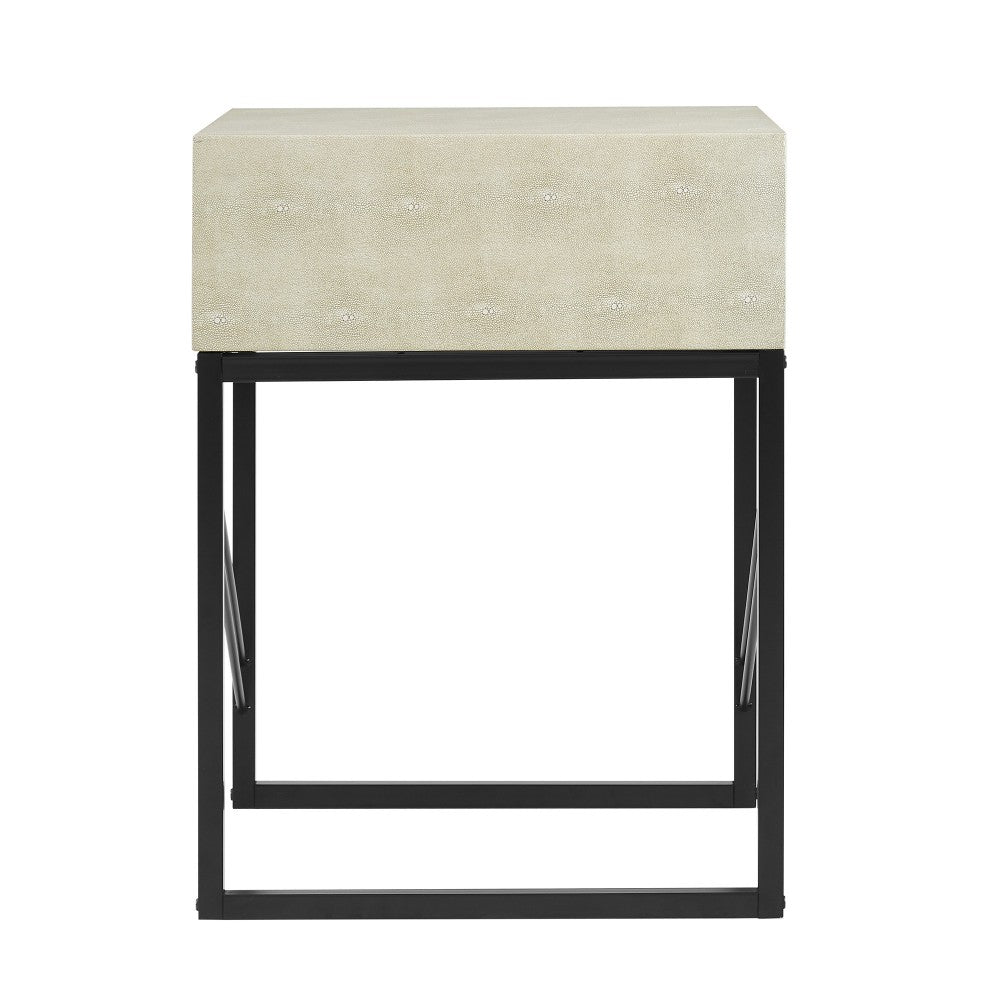 Modern 1-Drawer Faux Shagreen Side Table - Off White