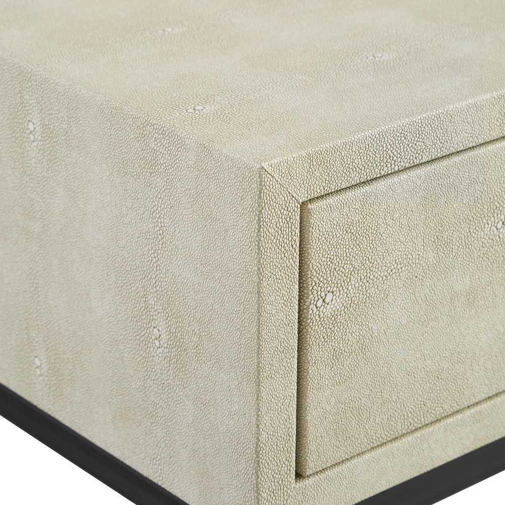 Modern 1-Drawer Faux Shagreen Side Table - Off White
