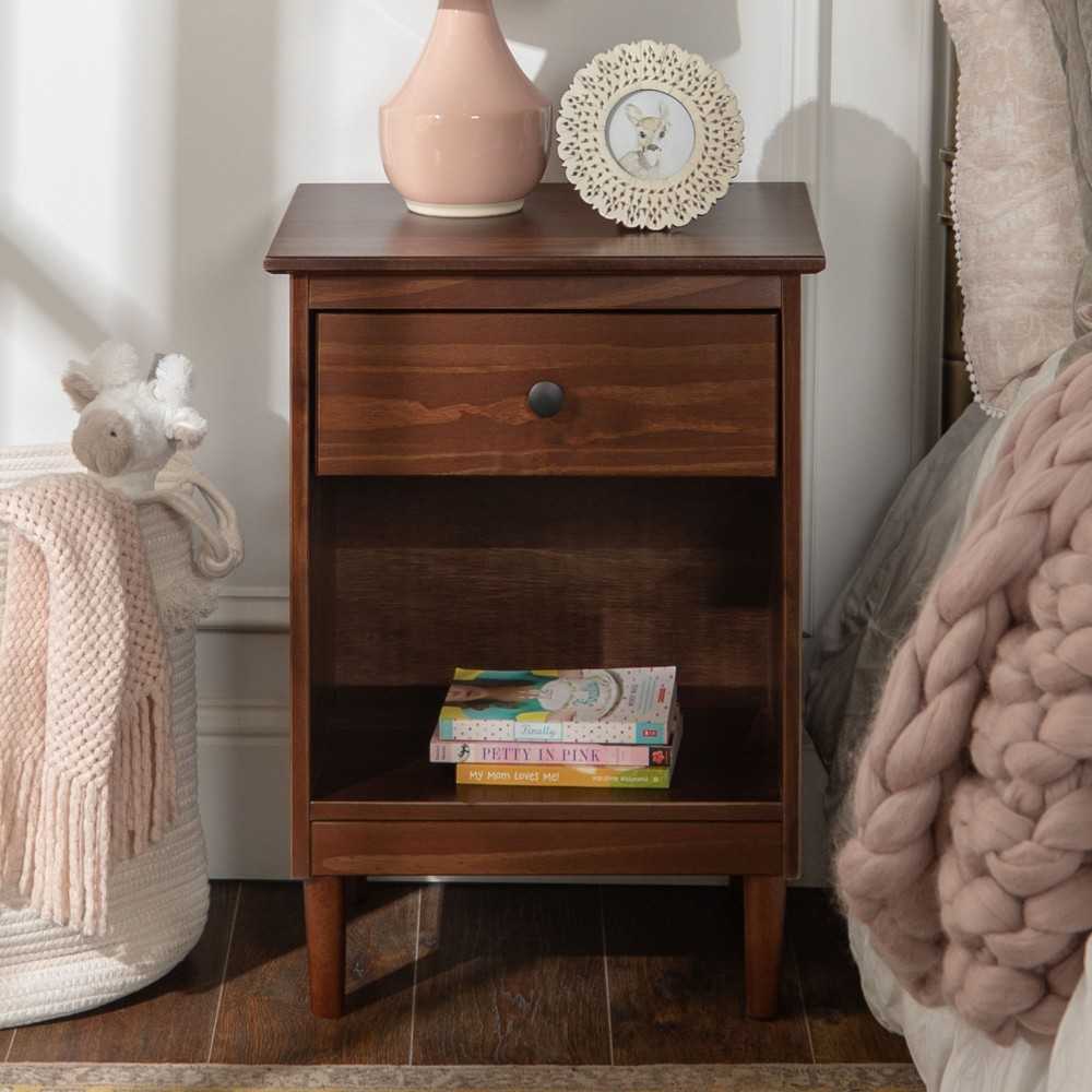 Modern 1 Drawer Nightstand - Walnut