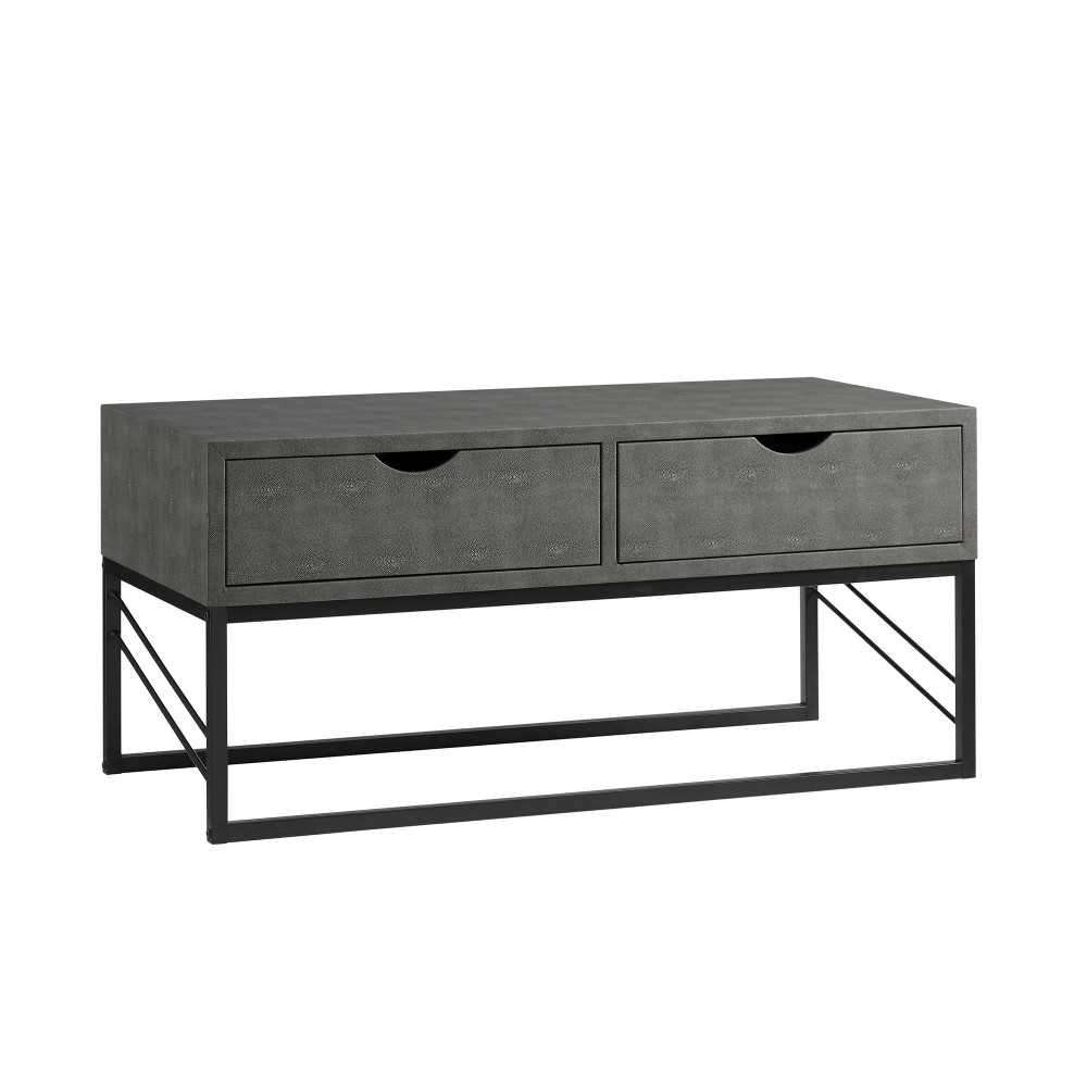 Modern 2-Drawer Faux Shagreen Coffee Table - Gray