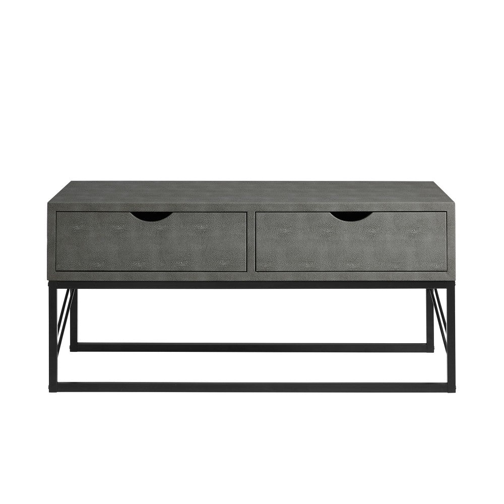 Modern 2-Drawer Faux Shagreen Coffee Table - Gray