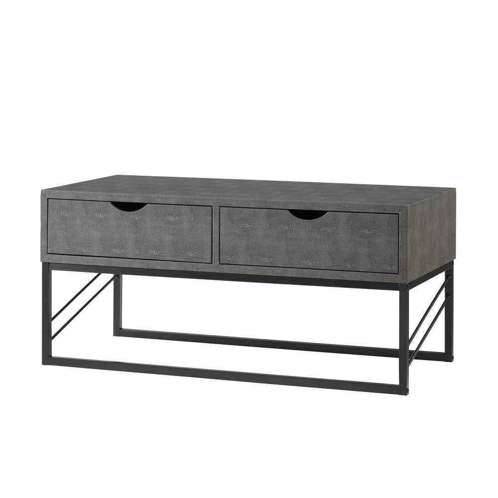 Modern 2-Drawer Faux Shagreen Coffee Table - Gray