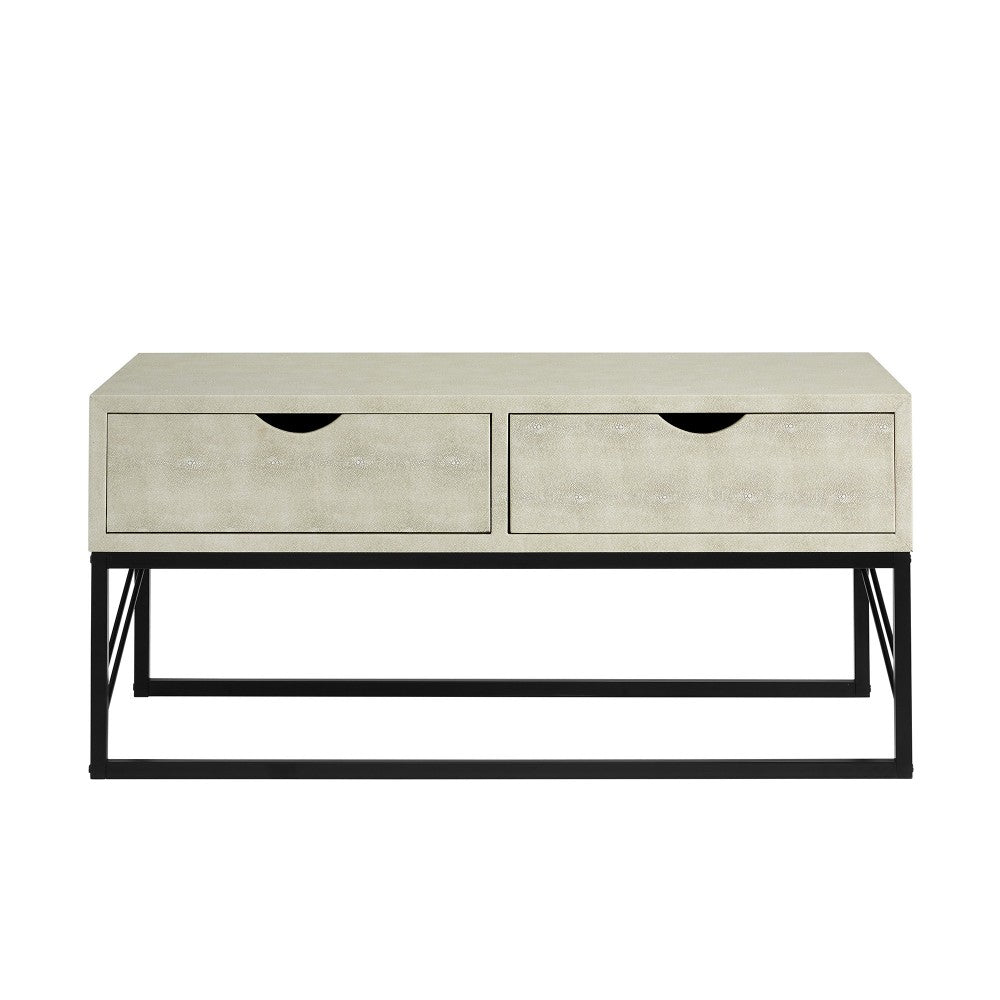 Modern 2-Drawer Faux Shagreen Coffee Table - Off White