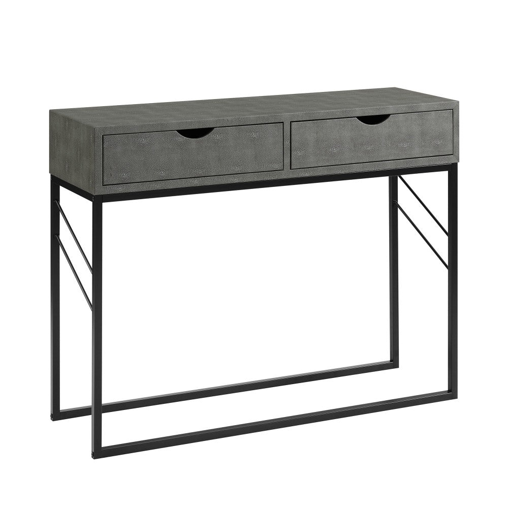Modern 2-Drawer Faux Shagreen Entry Table - Gray