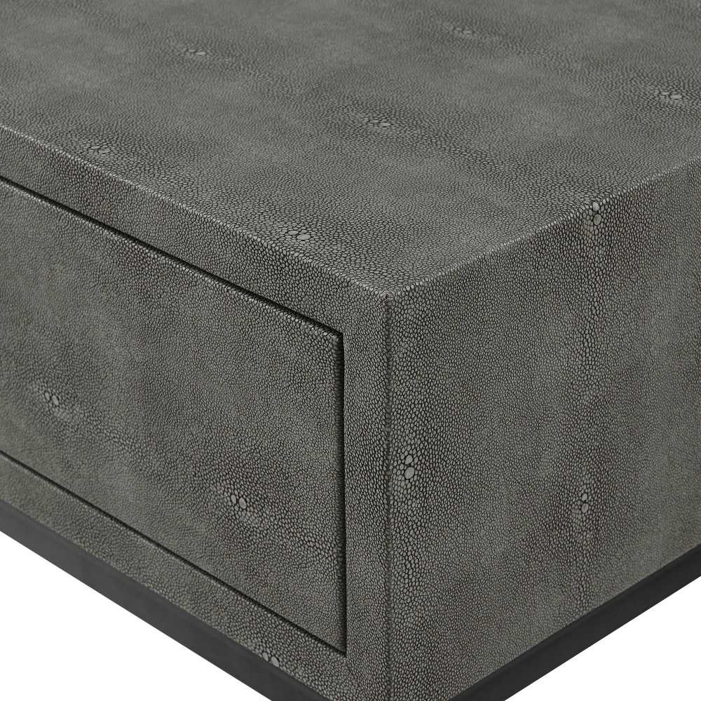 Modern 2-Drawer Faux Shagreen Entry Table - Gray