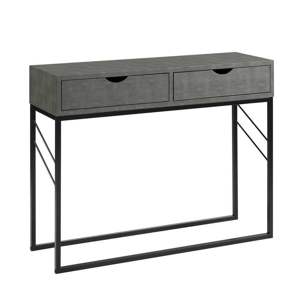 Modern 2-Drawer Faux Shagreen Entry Table - Gray