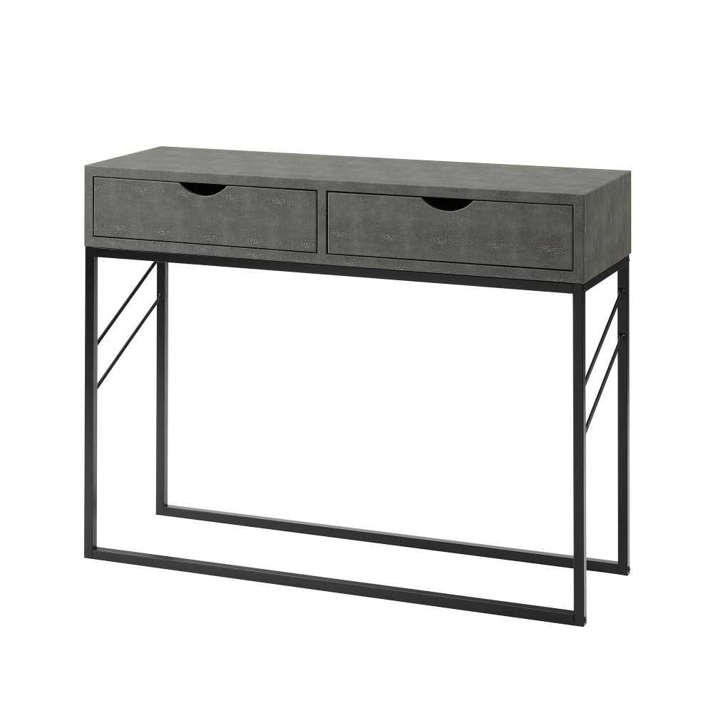 Modern 2-Drawer Faux Shagreen Entry Table - Gray