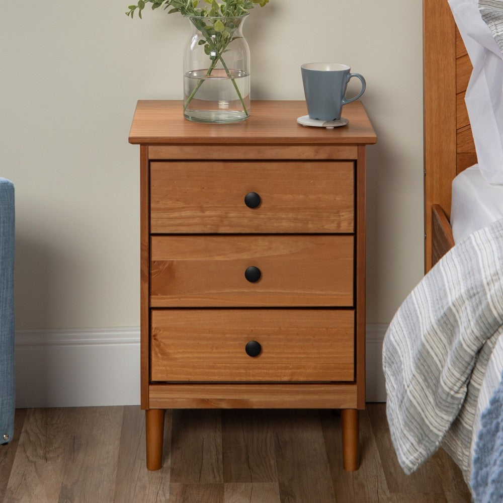 Modern 3 Drawer Nightstand - Caramel