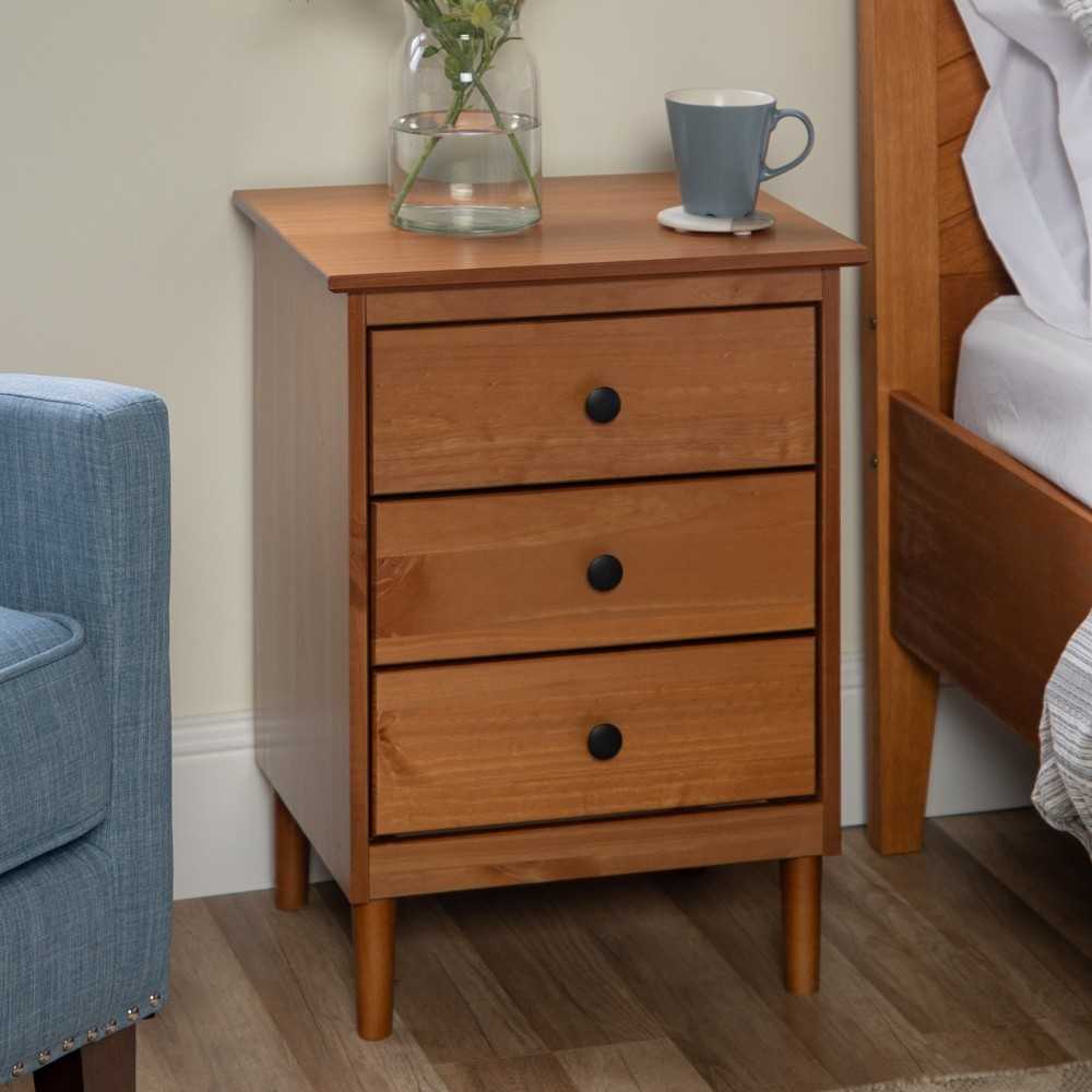 Modern 3 Drawer Nightstand - Caramel