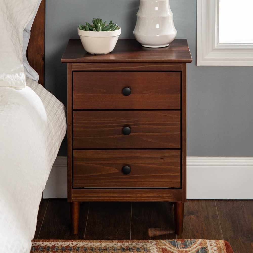 Modern 3 Drawer Nightstand - Walnut